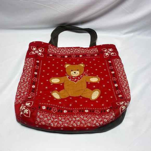 Western Style Teddy Bear Red Bandana Paisley Tote Shopping Bag - Picture 1 of 10